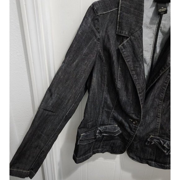 Lane Bryant Women's Long Sleeve One Button Blazer Jacket Stretch Black Denim 16 - Picture 5 of 9